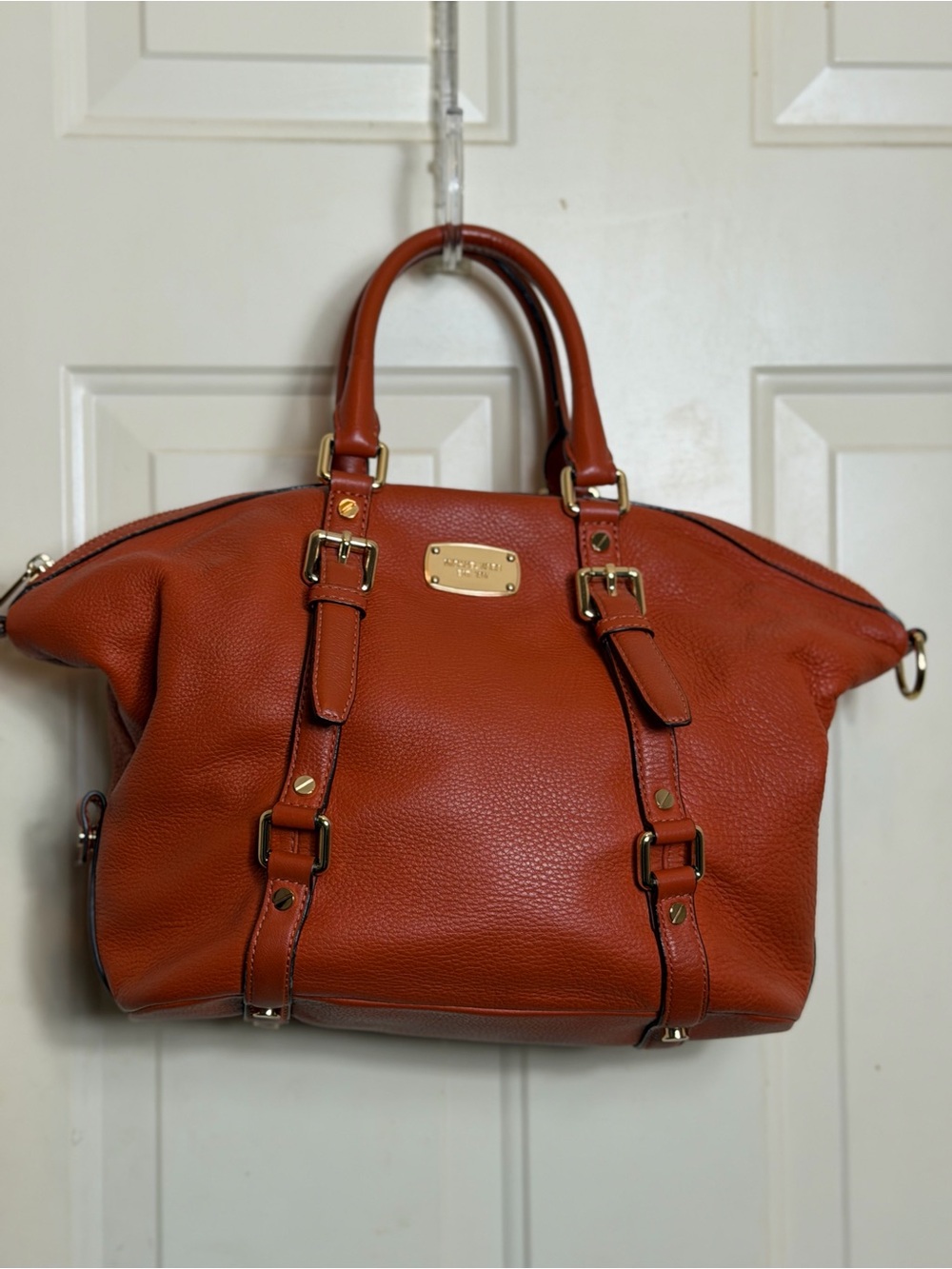 Michael Kors Rust Orange Leather Satchel with Gold Hardware
